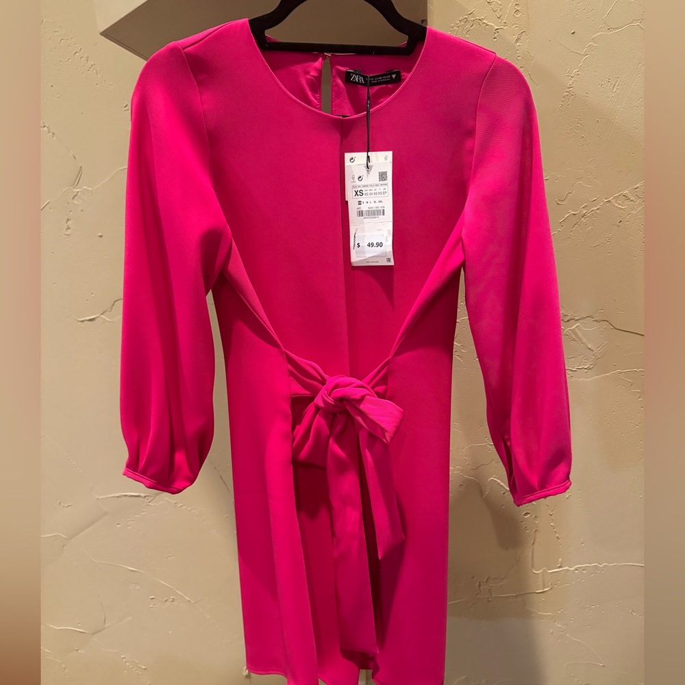 Zara Fushia Tie Dress. Size XS